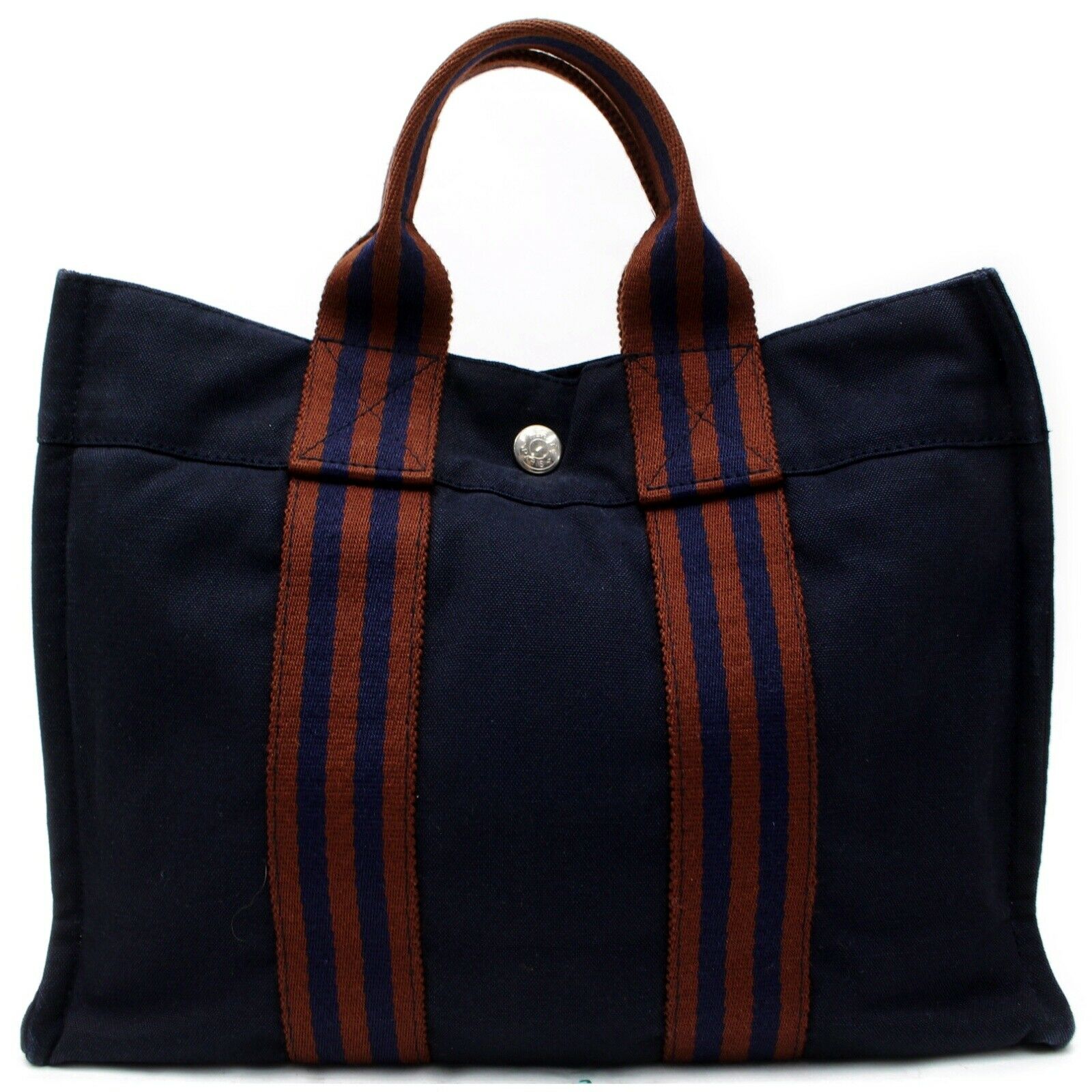 Brand Inspired Luxury Hermes Tote Bag Sac Fool Toepm Navy Blue Canvas ( -10987)