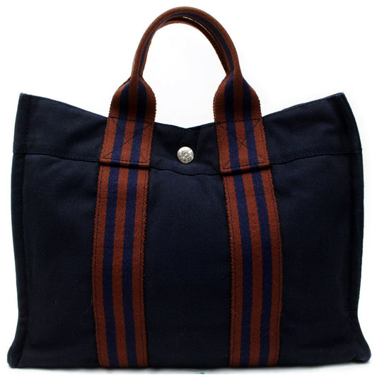 Brand Inspired Luxury Hermes Tote Bag Sac Fool Toepm Navy Blue Canvas ( -10987)