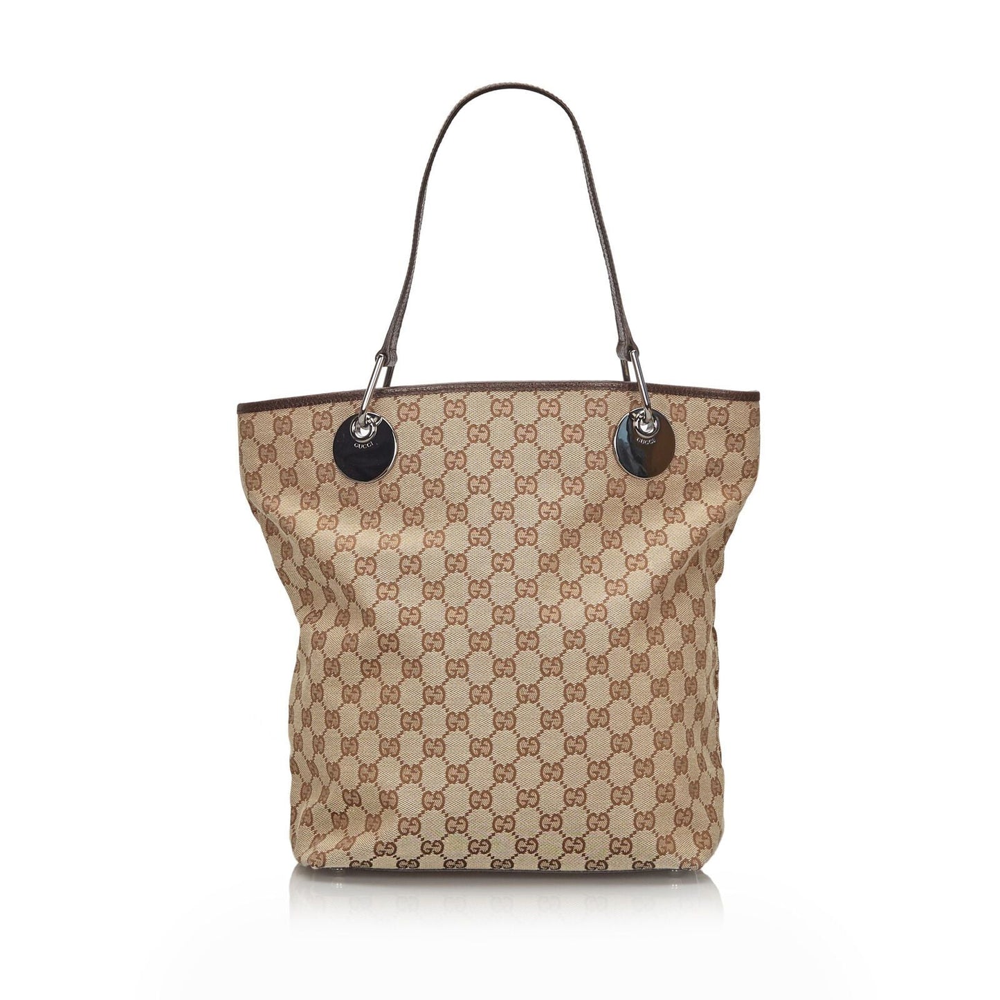 Gucci Brown Leather Canvas Tote Style 4