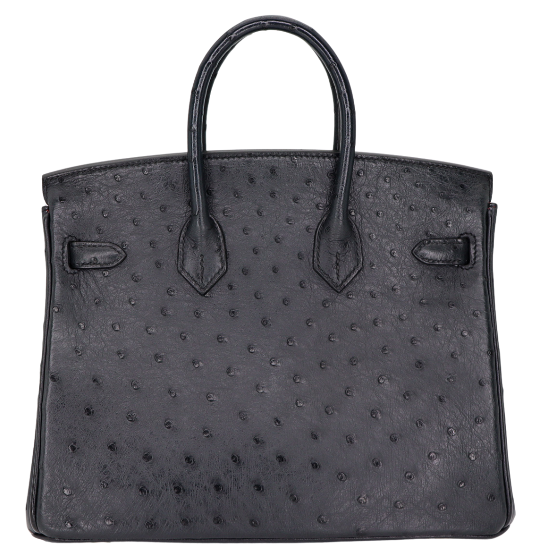 Hermes25cm Birkin HSS Black/ Rouge H Ostrich Brushed Gold Hardware