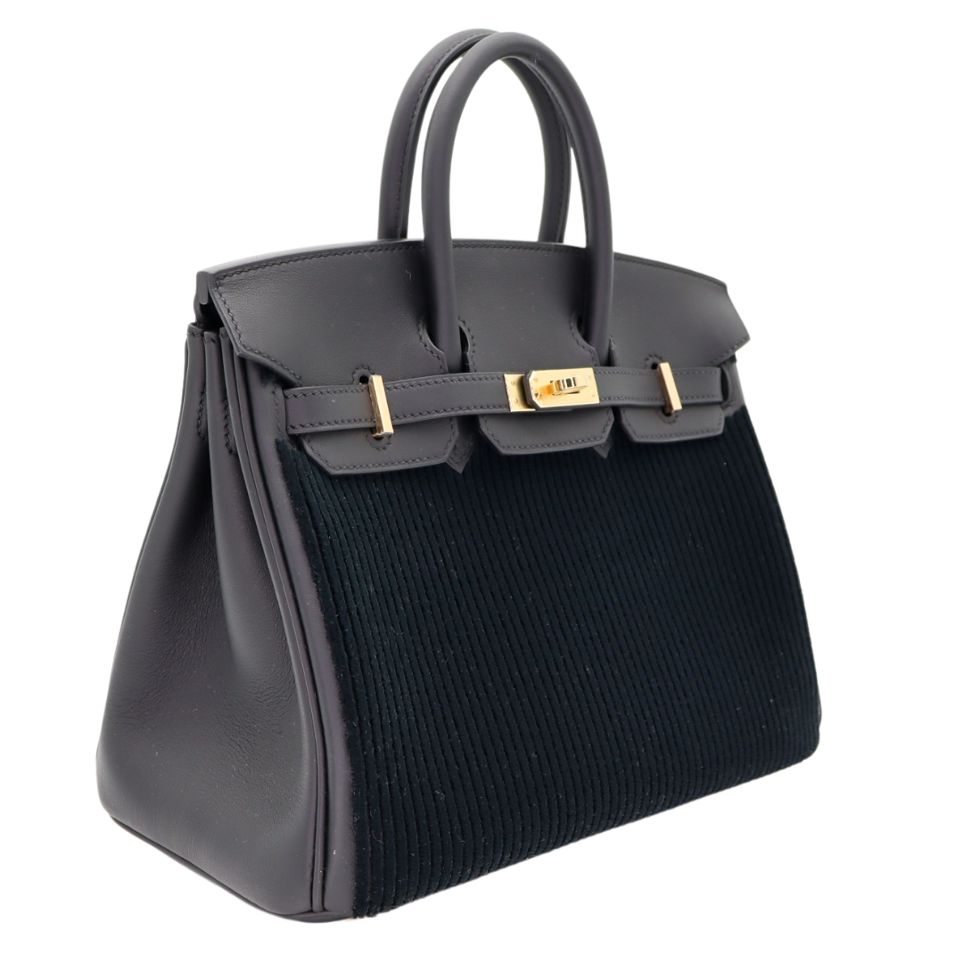 Hermes25cm Birkin Black Cote a Cote Tuffetage Caban Swift Leather Gold Hardware