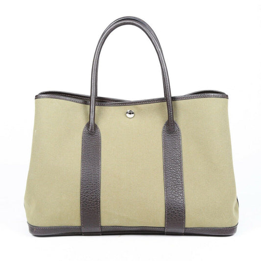 Luxury Hermes Bag Toile Garden Party MM Vert Veronese Tote