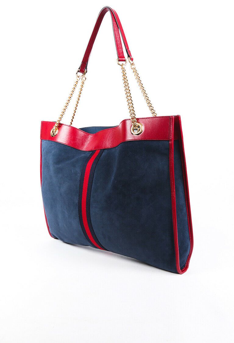 Gucci Blue Leather Suede Tote Style 1