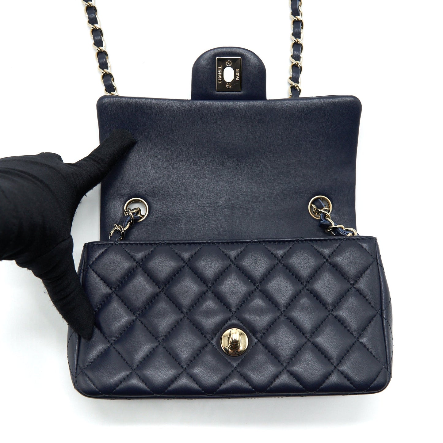 Chanel Mini Rectangular Flap Bag Lambskin Navy L