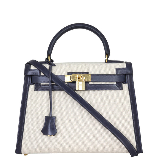 Hermes Kelly 28 Sellier Toile and Box
