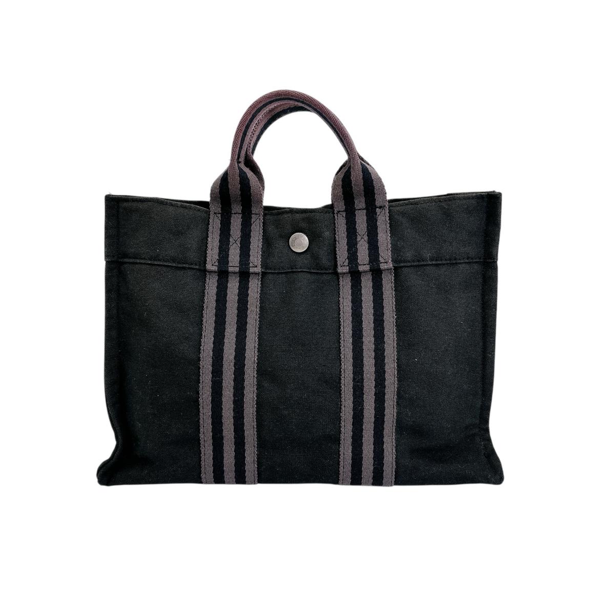 HERMES Tote Bag cotton black Handbag canvas Fool ToePM unisex(Unisex)