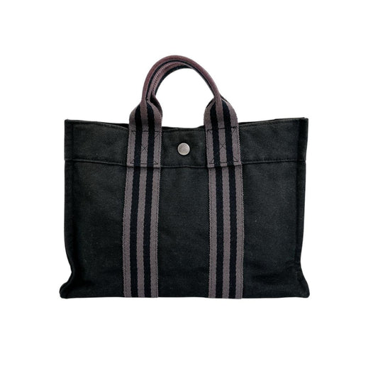 HERMES Tote Bag cotton black Handbag canvas Fool ToePM unisex(Unisex)