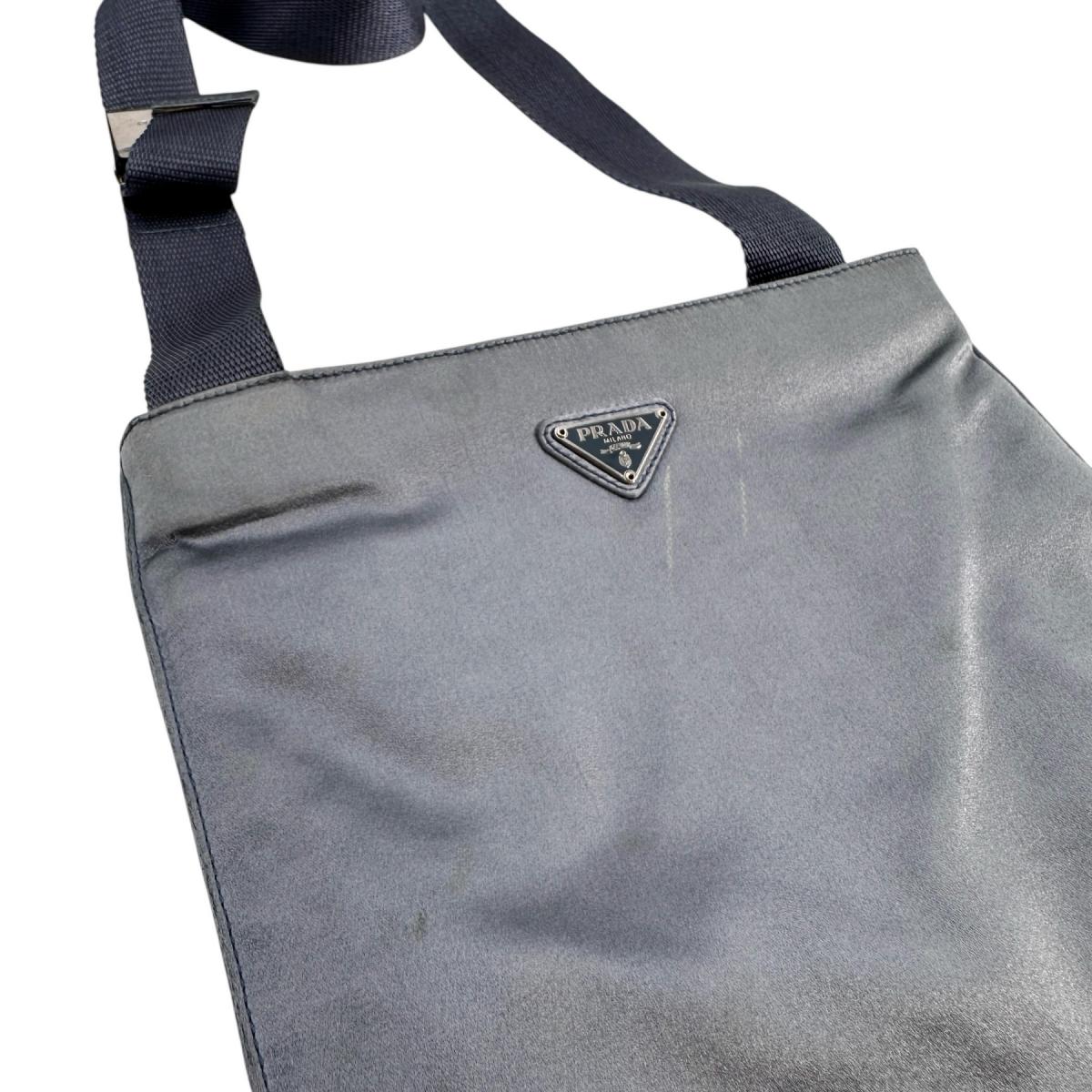 PRADA Shoulder Bag Satin Light Gray Pochette Triangle logo Silk satin Women