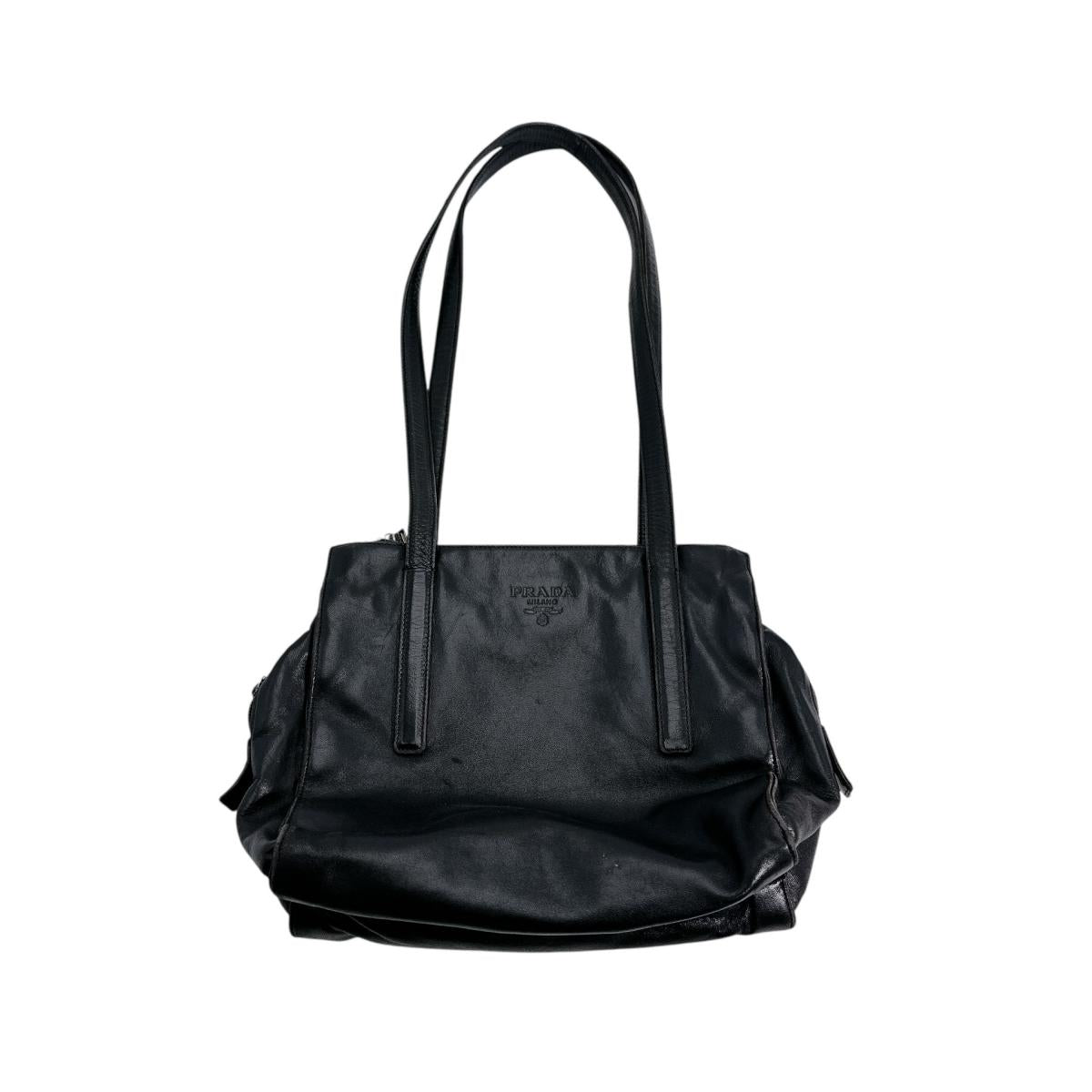 PRADA Tote Bag leather black Tote Bag Logo embossed Women