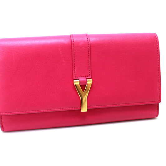 SAINT LAURENT PARIS Long Wallet Purse 314995 leather pink Y line Flap wallet Women