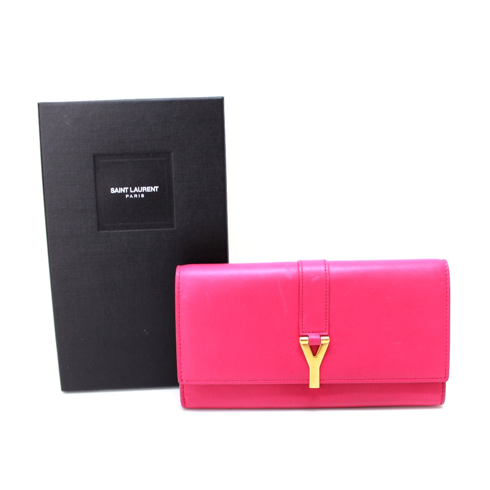 SAINT LAURENT PARIS Long Wallet Purse 314995 leather pink Y line Flap wallet Women