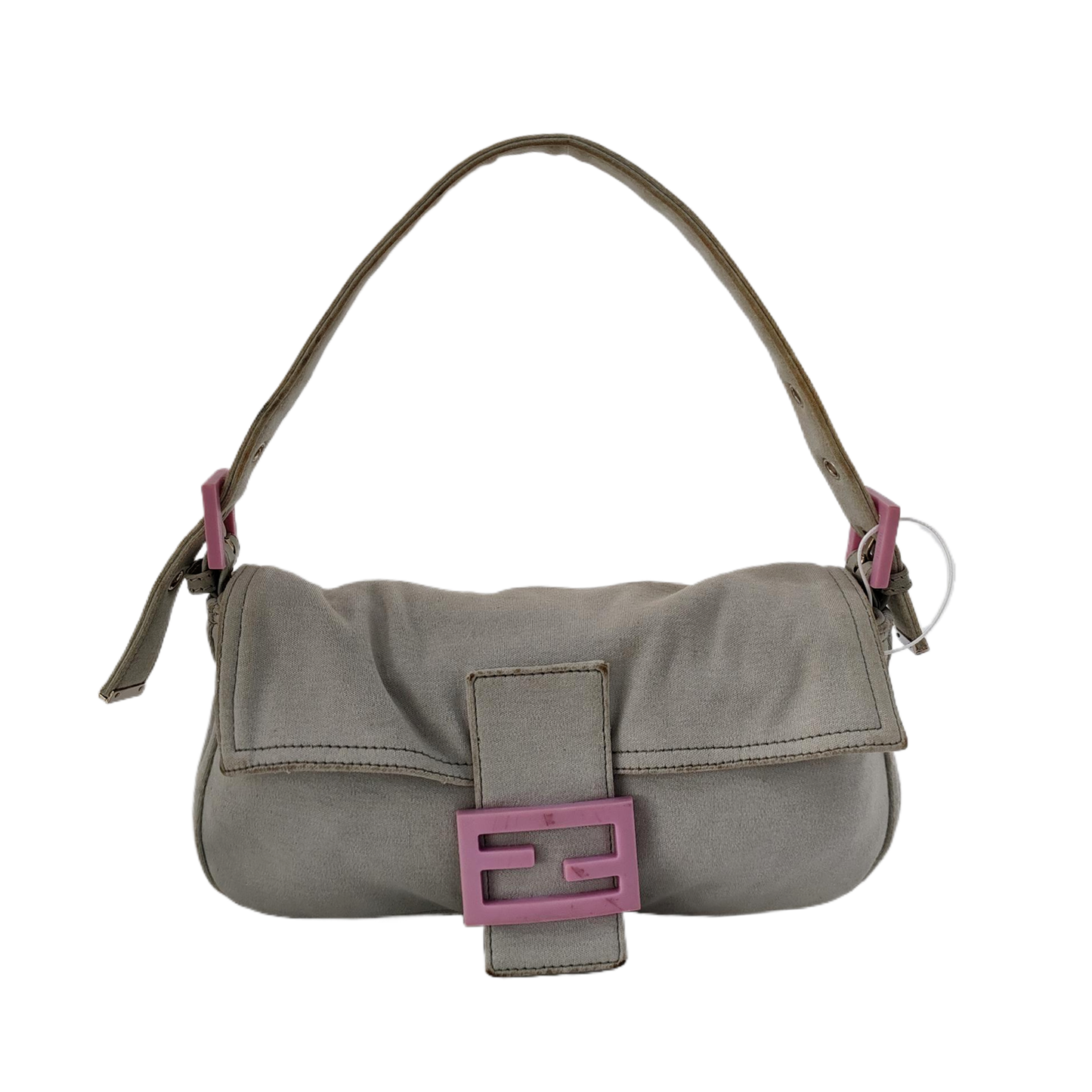 FENDI Baguette   Pale Grey Cloth Pink Buckle
