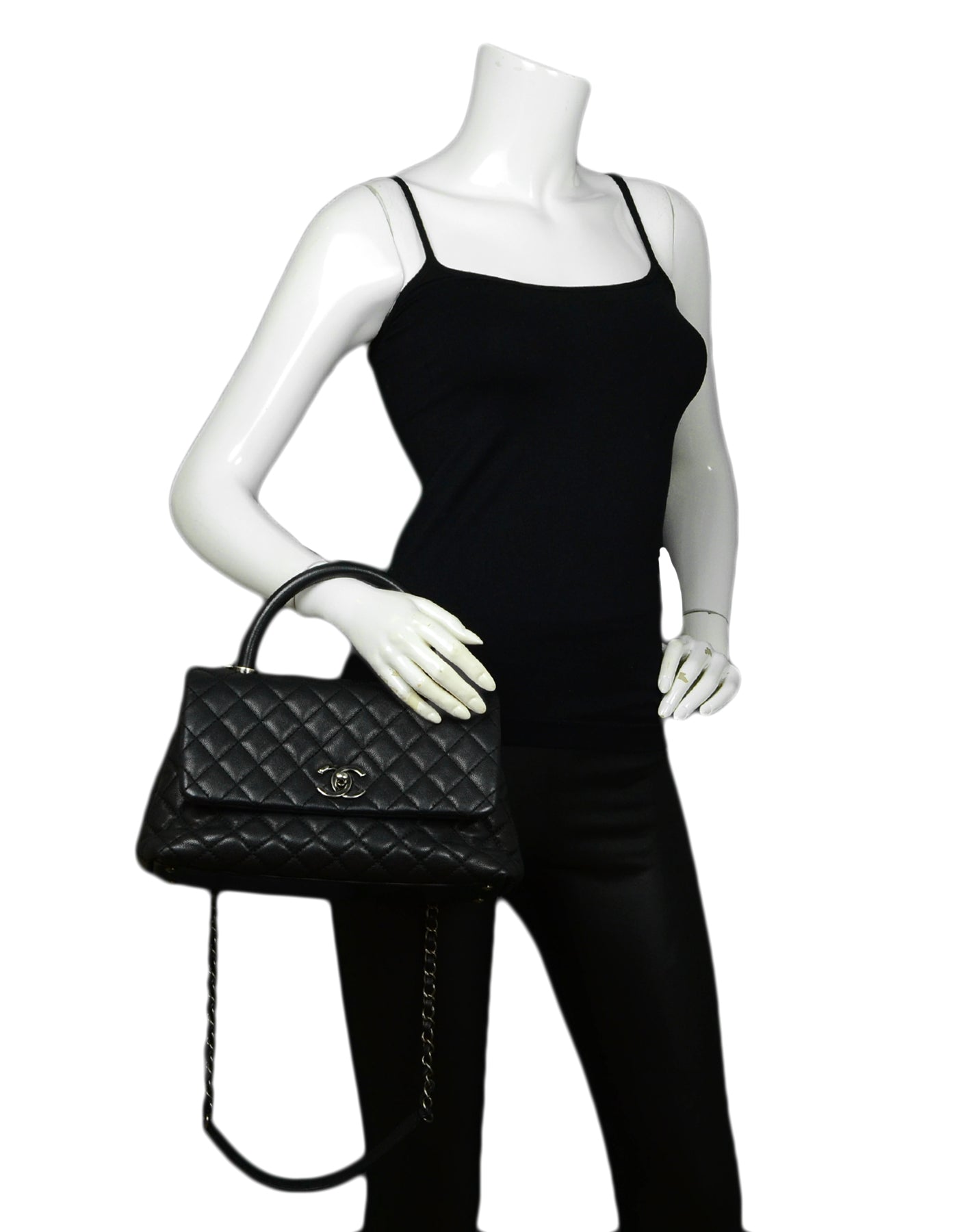 Chanel Black Caviar Quilted Small Coco Handle Flap Bag