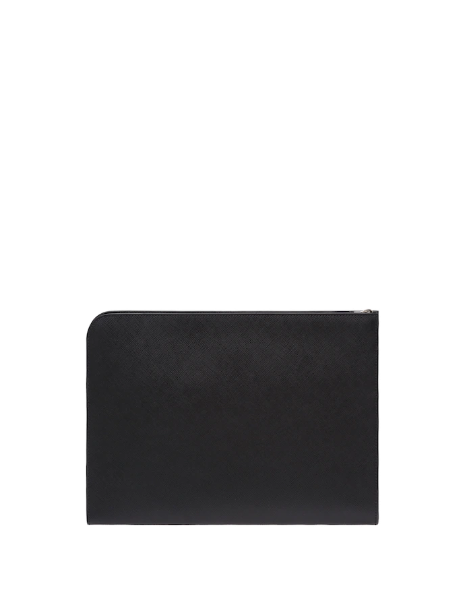 Prada Saffiano Leather Document Holder Triangle Logo Black Luxury Handbag