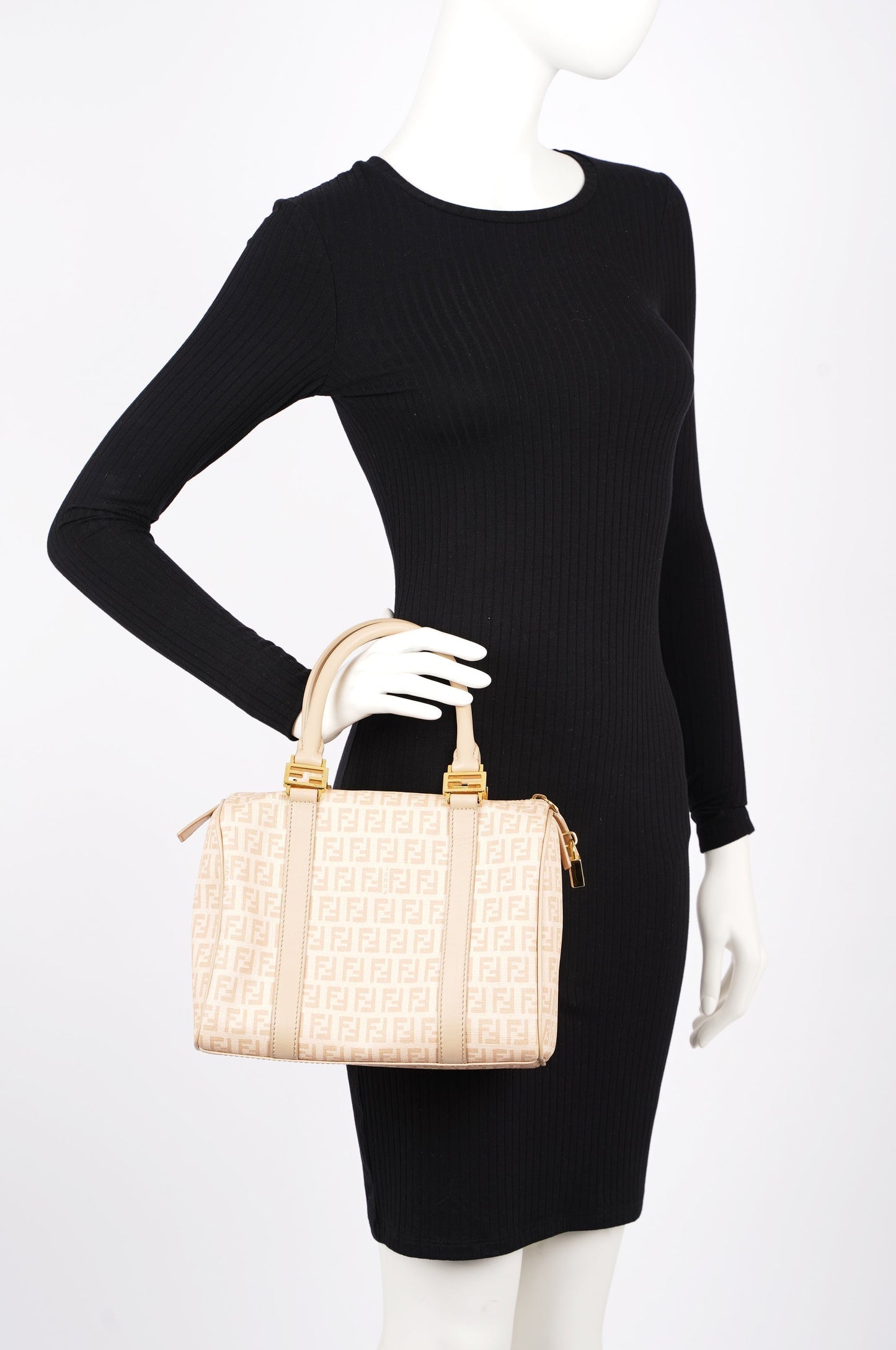 Fendi Womens Forever Bauletto Boston Bag Beige