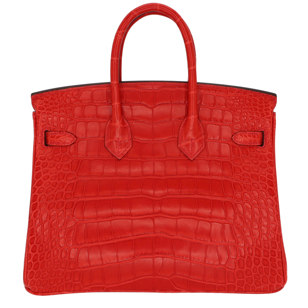 Hermes25cm Birkin Geranium Matte Alligator Palladium Hardware