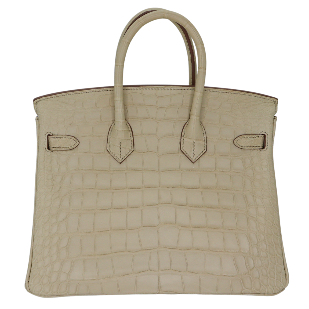 Hermes25cm Birkin Beton Matte Alligator Palladium Hardware