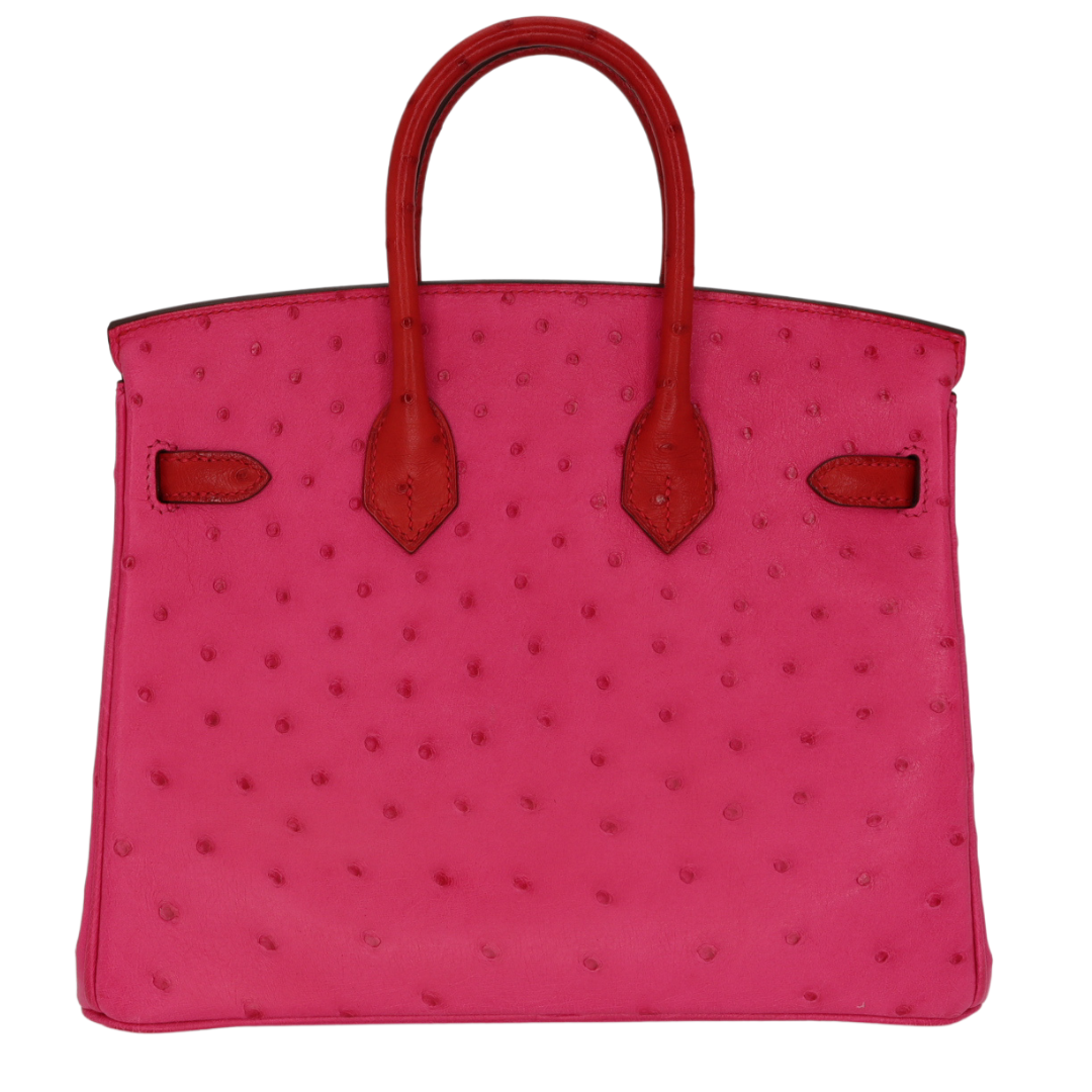 Hermes25cm Birkin Touch Rouge Vif/ Rose Tyrien Ostrich Palladium Hardware