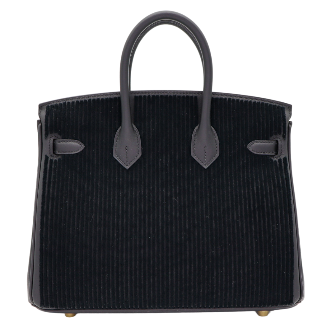 Hermes25cm Birkin Black Cote a Cote Tuffetage Caban Swift Leather Gold Hardware