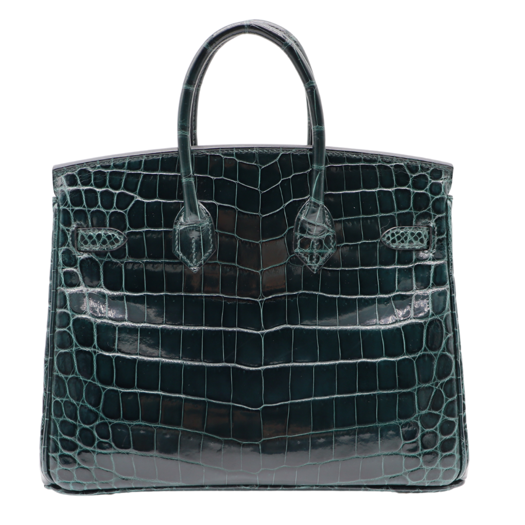 Hermes25cm Birkin Vert Cypress Shiny Niloticus Crocodile Gold Hardware