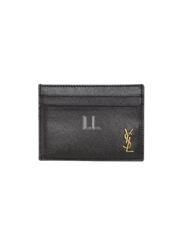 Luxury Saint Laurent Trending 2026 Tiny Monogram Shiny Leather Card Case Black