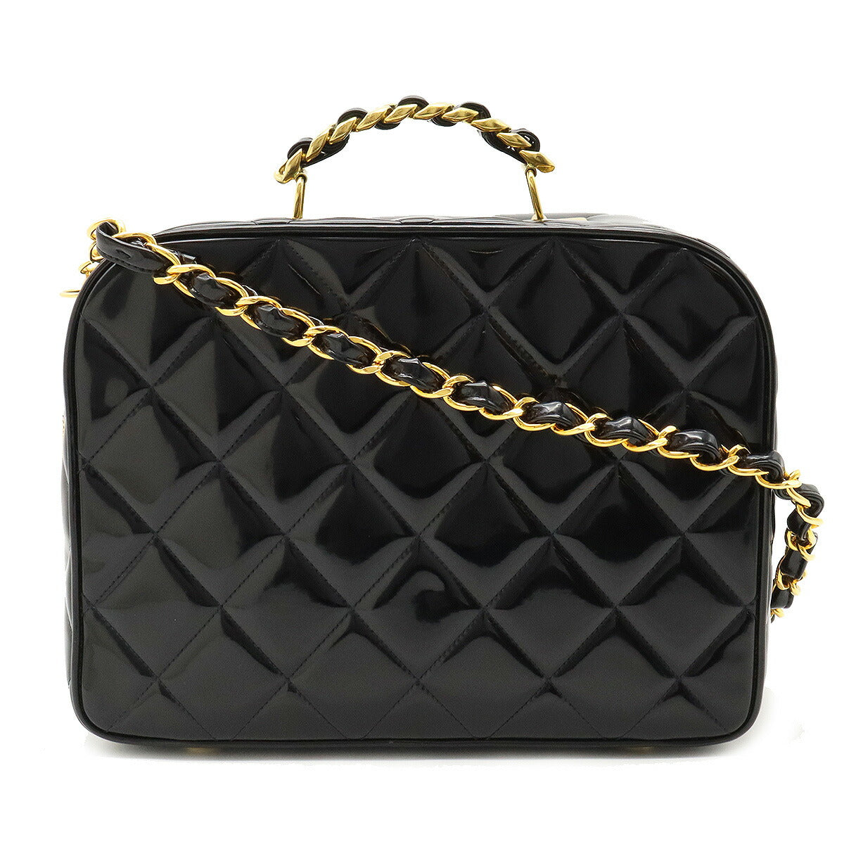 Chanel Patent Leather Matelassé 2way Handbag Black Classic Flap