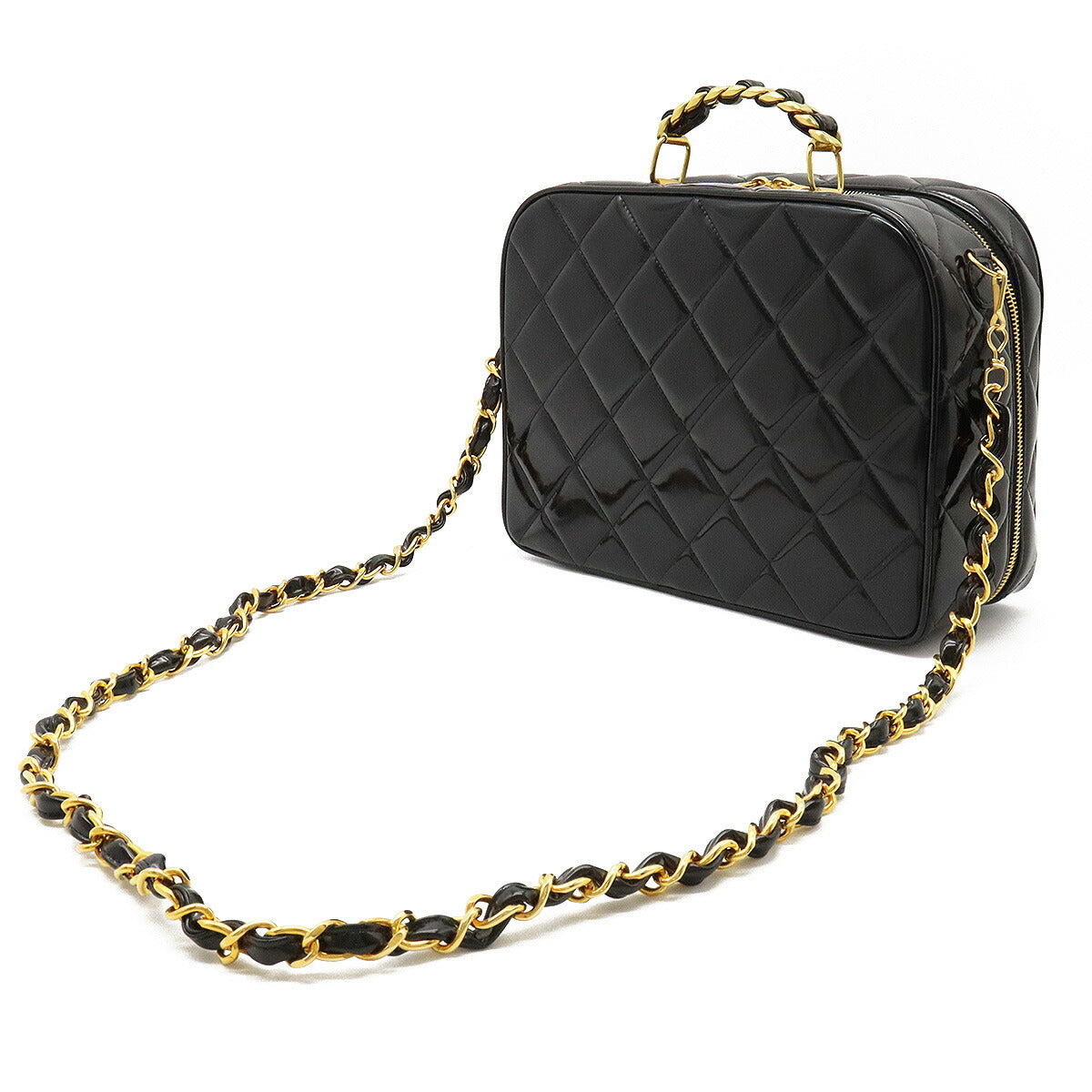 Chanel Patent Leather Matelassé 2way Handbag Black Classic Flap