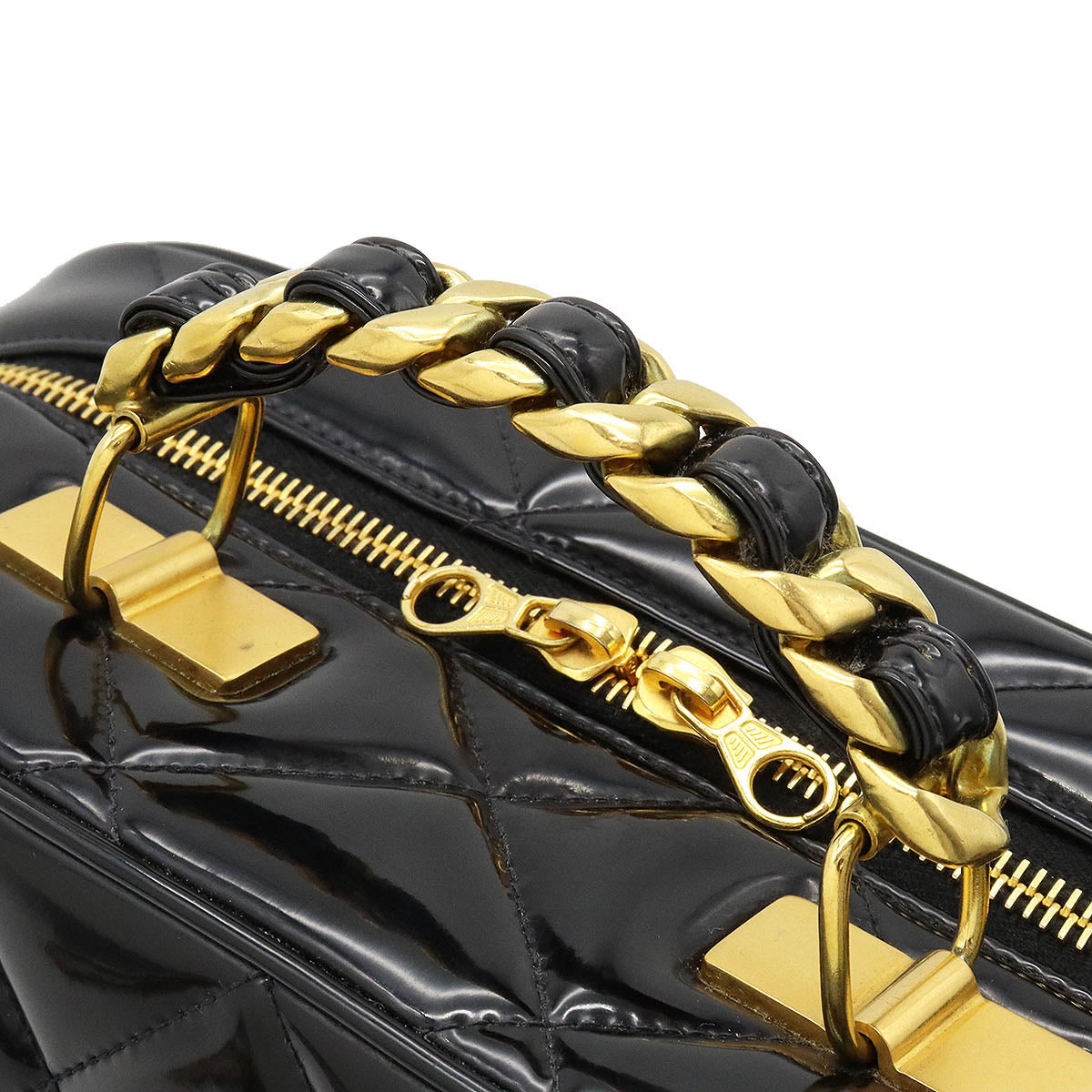 Chanel Patent Leather Matelassé 2way Handbag Black Classic Flap