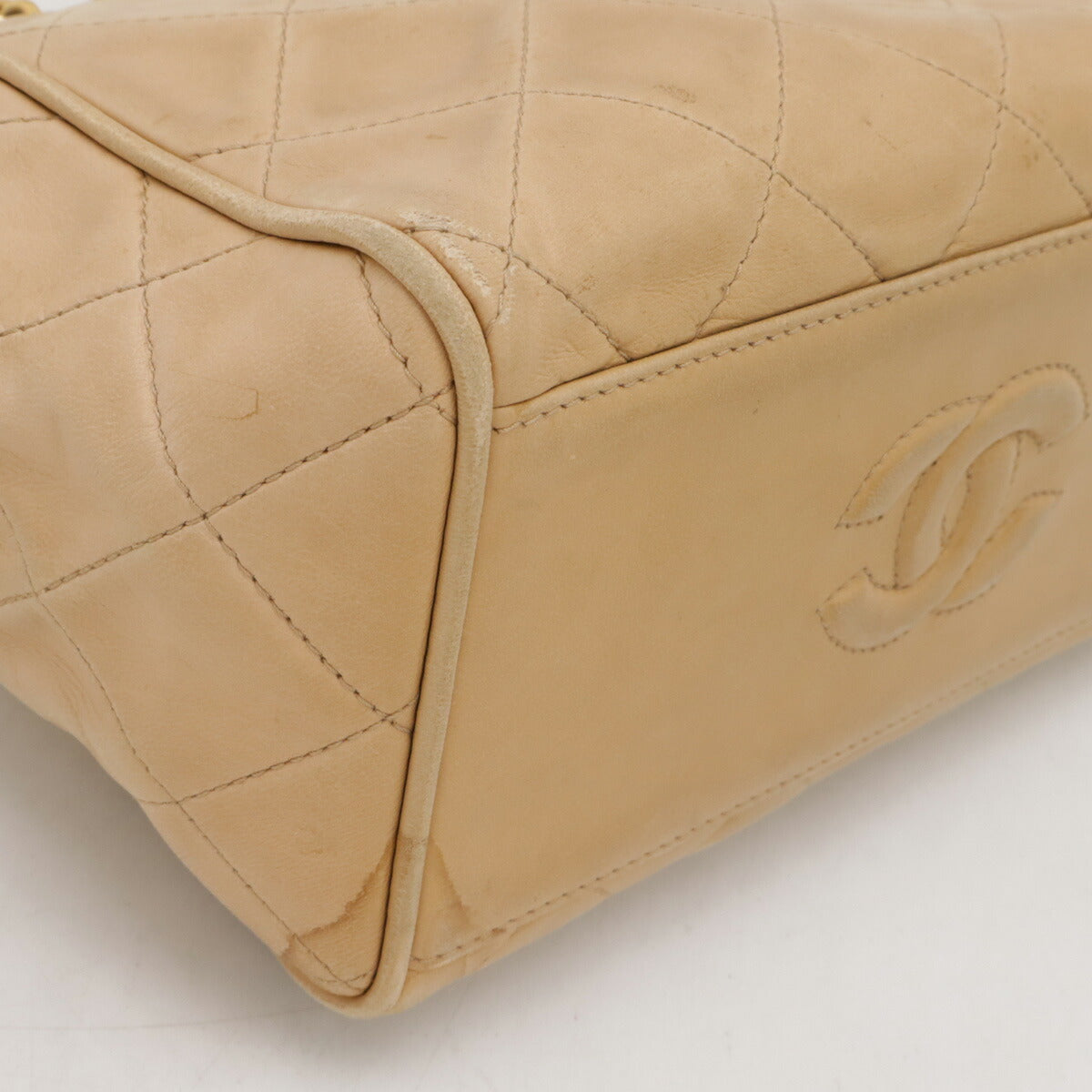 Chanel Leather Coco Mark Matelasse 2way Chain Bag Beige Gold Hardware Classic Flap