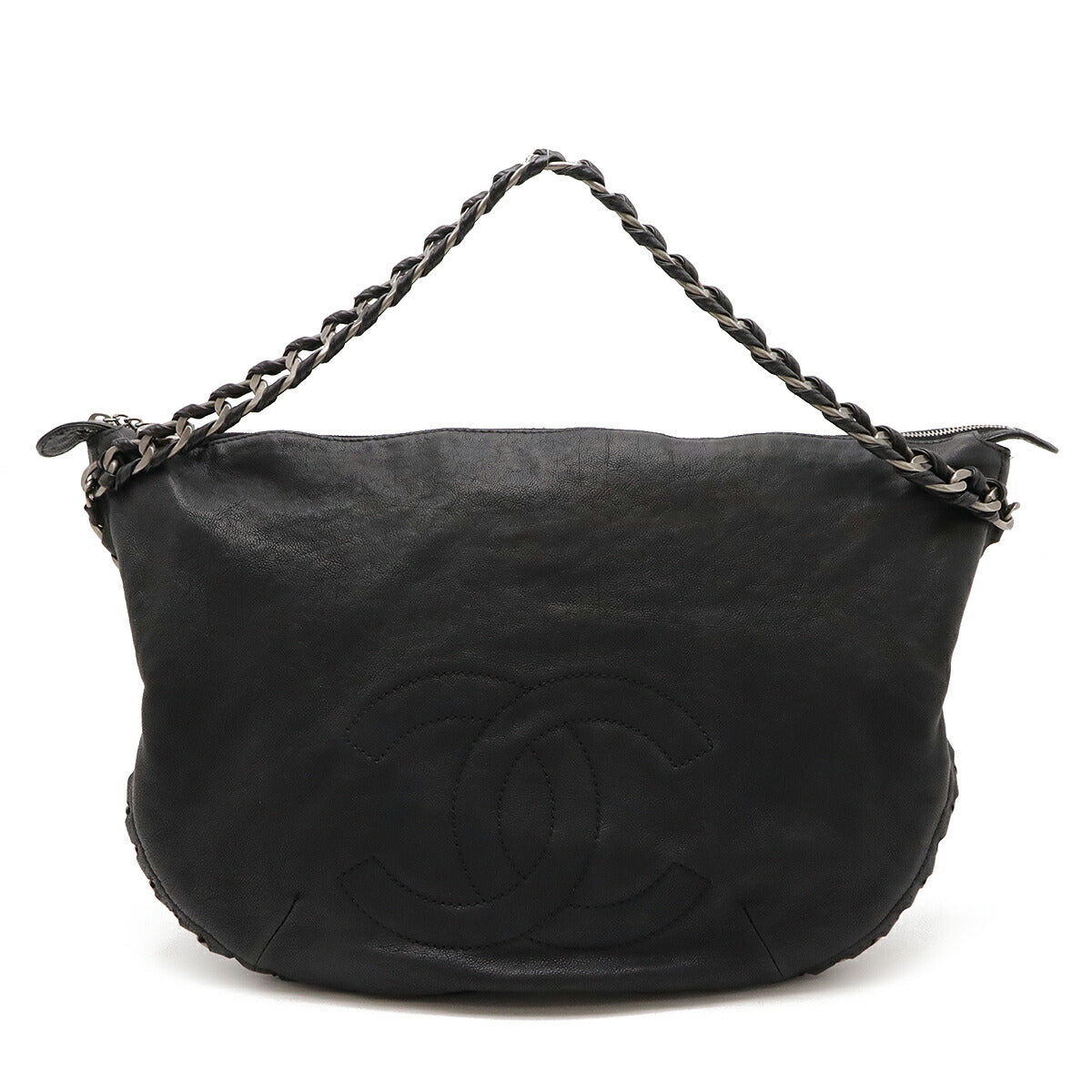 Chanel Leather Coco Mark Shoulder Bag Black Silver Hardware Classic Flap