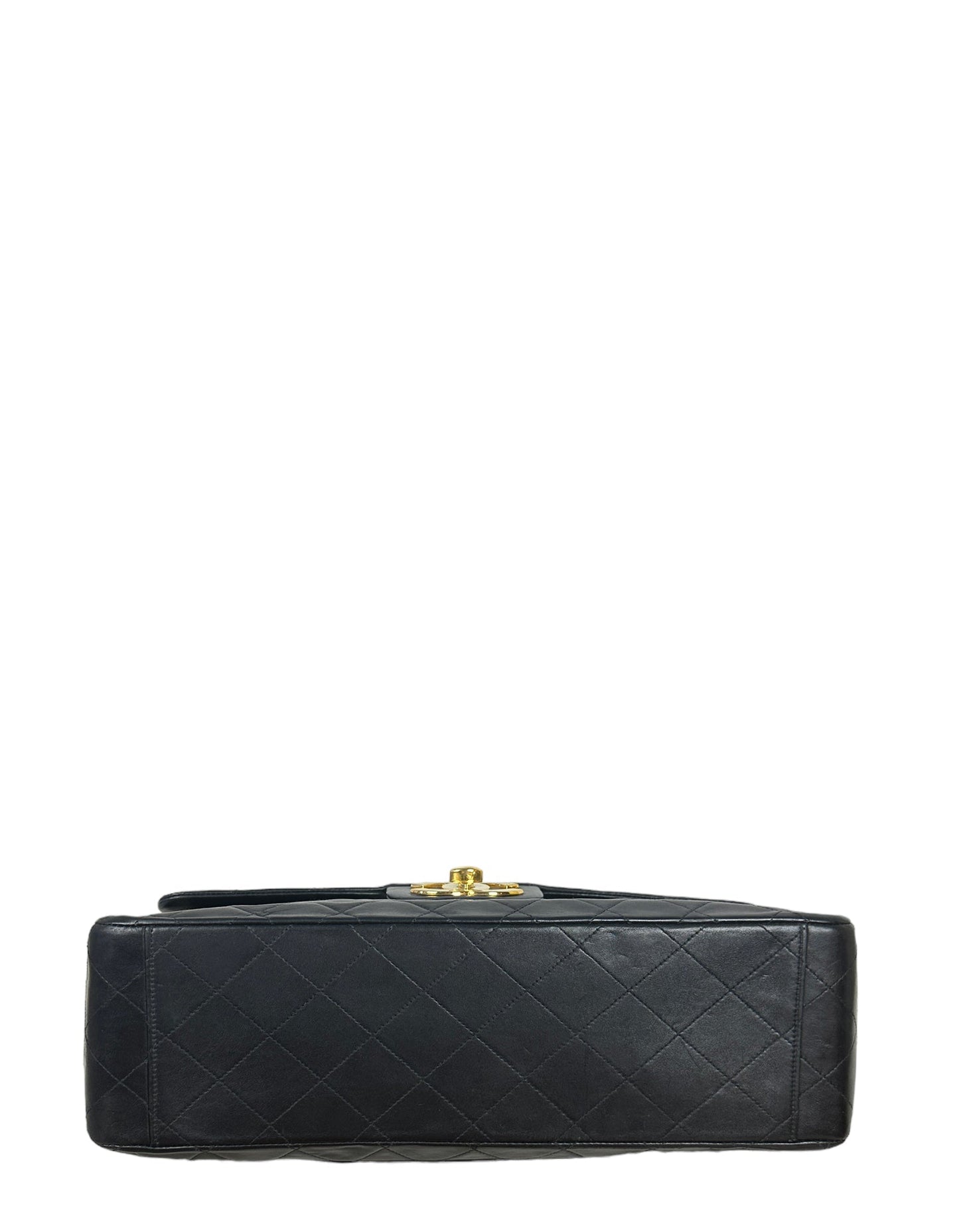 Chanel 1990s Black Lambskin Leather XL Jumbo Flap Bag