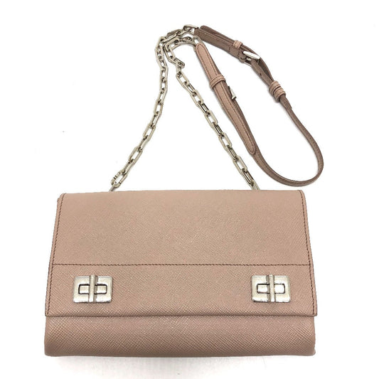 PRADA Shoulder Bag Safiano leather beige logo/shoulder ChainShoulder