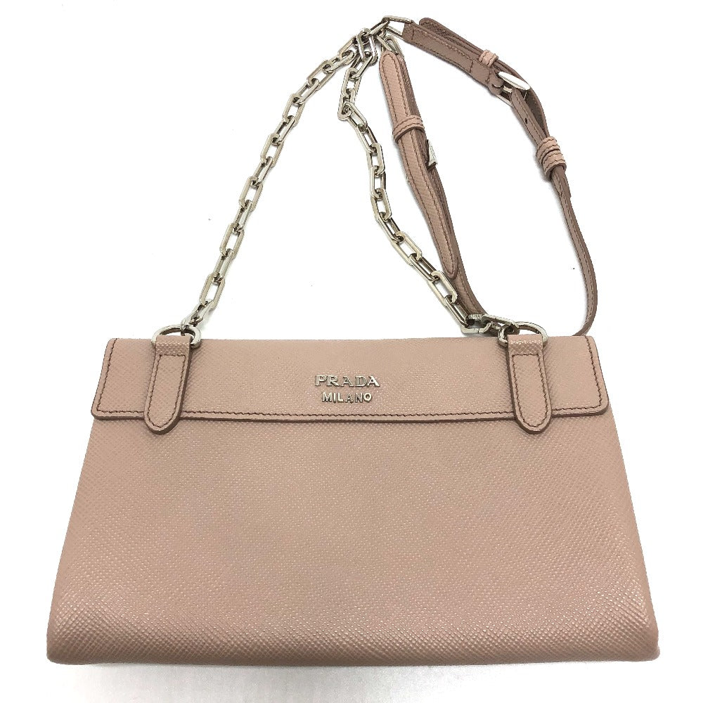 PRADA Shoulder Bag Safiano leather beige logo/shoulder ChainShoulder