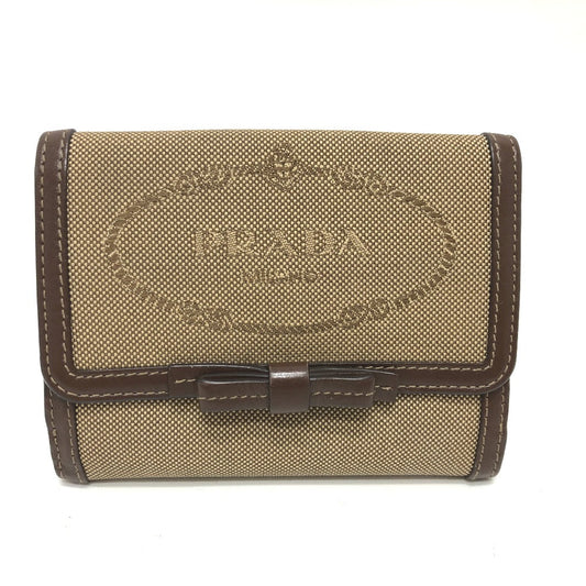 PRADA Trifold wallet 1MH523 Jacquard Brown ribbon logo Women