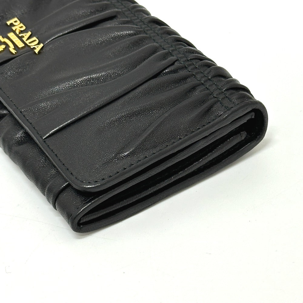 PRADA Long Wallet Purse 1M1132 leather black logo Gathered Women