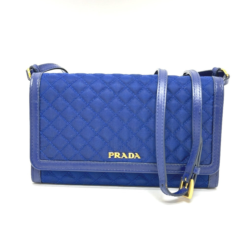 PRADA Shoulder Bag Nylon blue logo quilting
