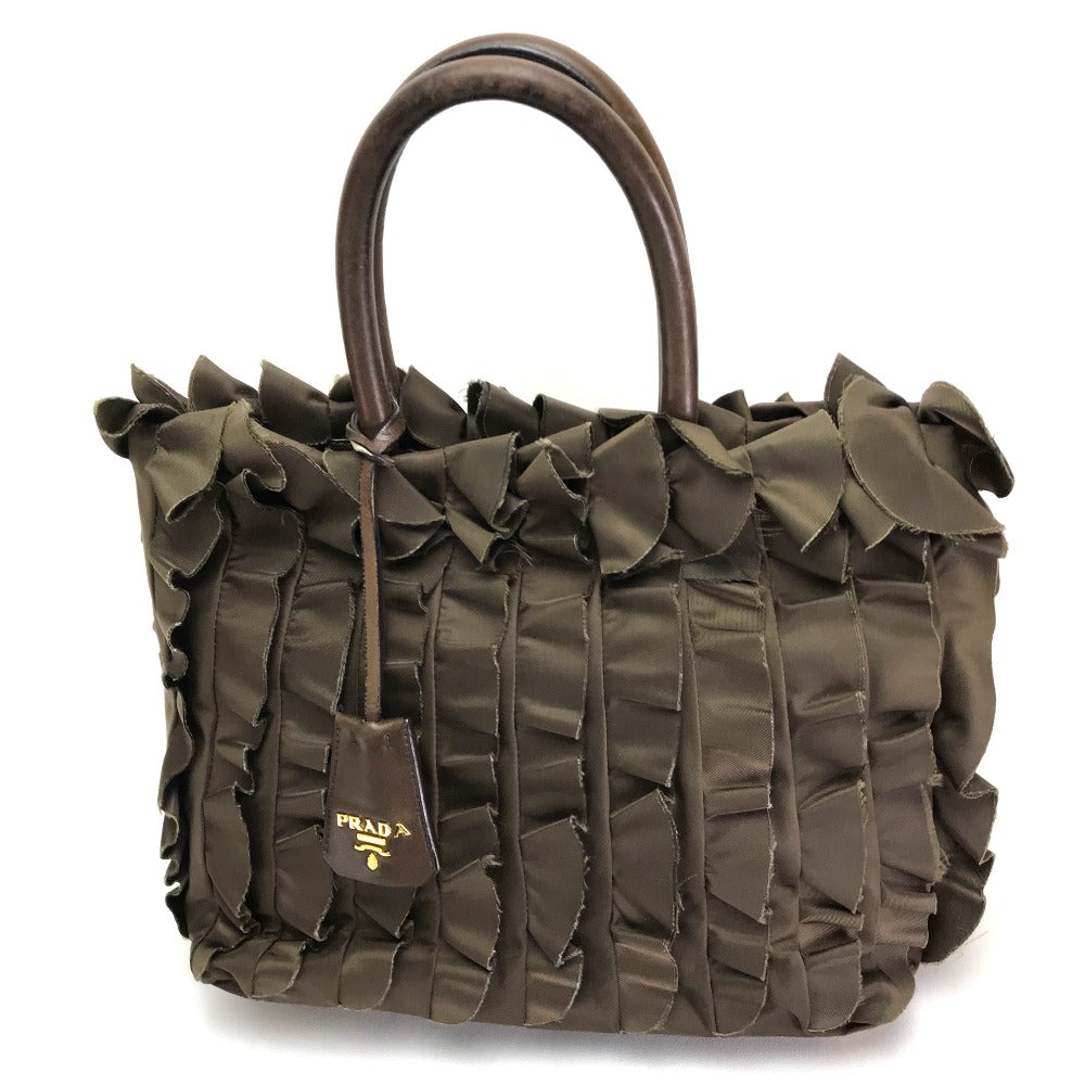 PRADA Tote Bag Nylon canvas, leather Brown Frill