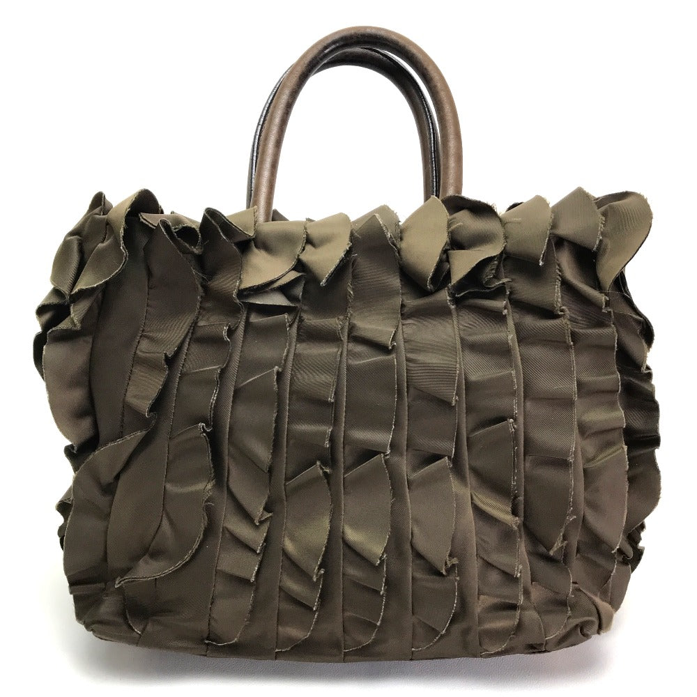 PRADA Tote Bag Nylon canvas, leather Brown Frill