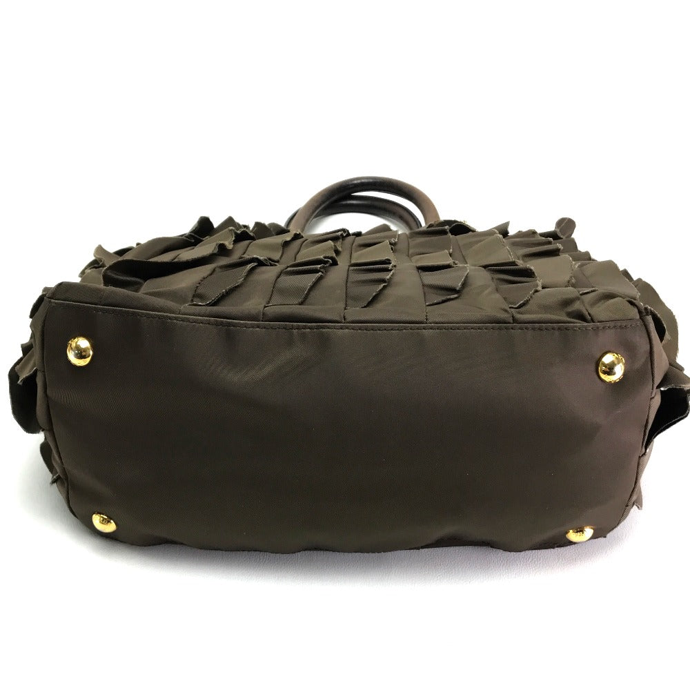 PRADA Tote Bag Nylon canvas, leather Brown Frill