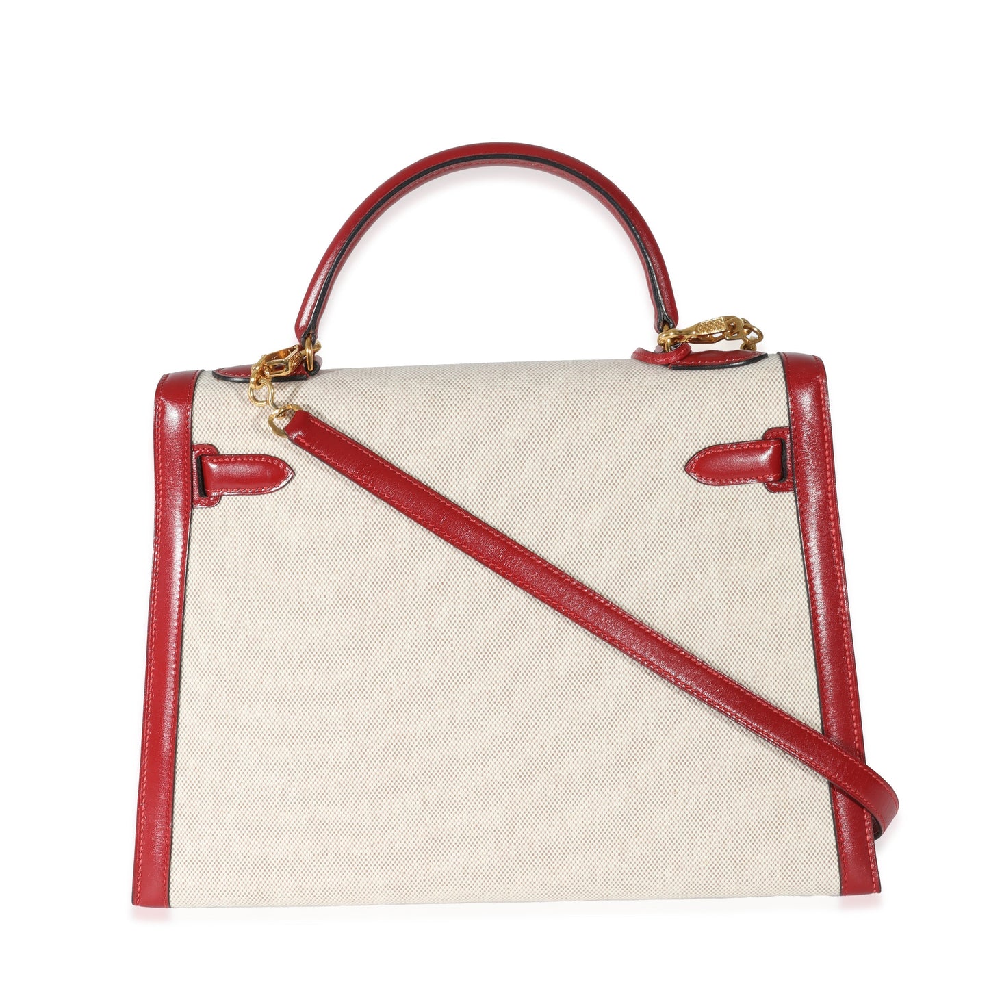 Hermes Kelly 32  Rouge Box Natural Toile Sellier