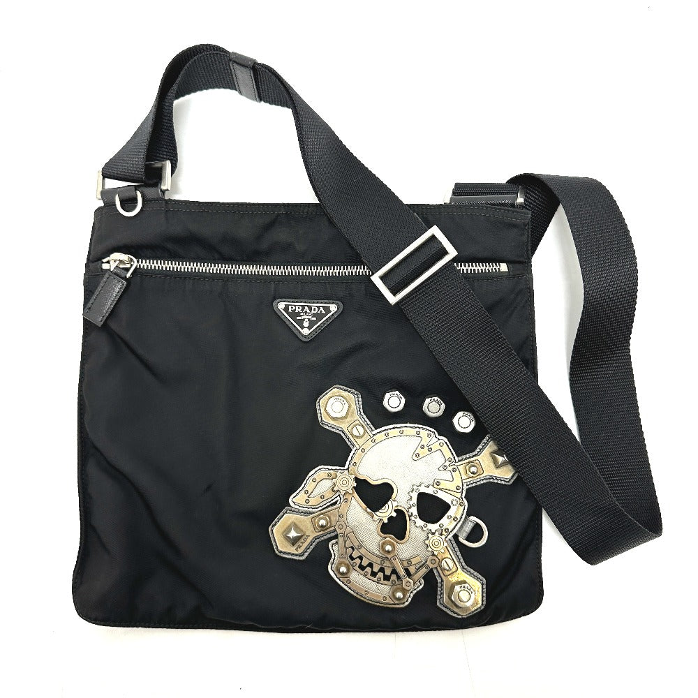 PRADA Shoulder Bag Nylon black Triangle Plate Skull
