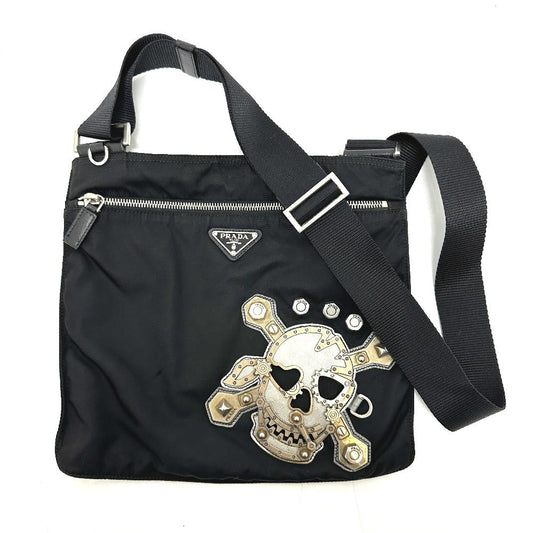 PRADA Shoulder Bag Nylon black Triangle Plate Skull