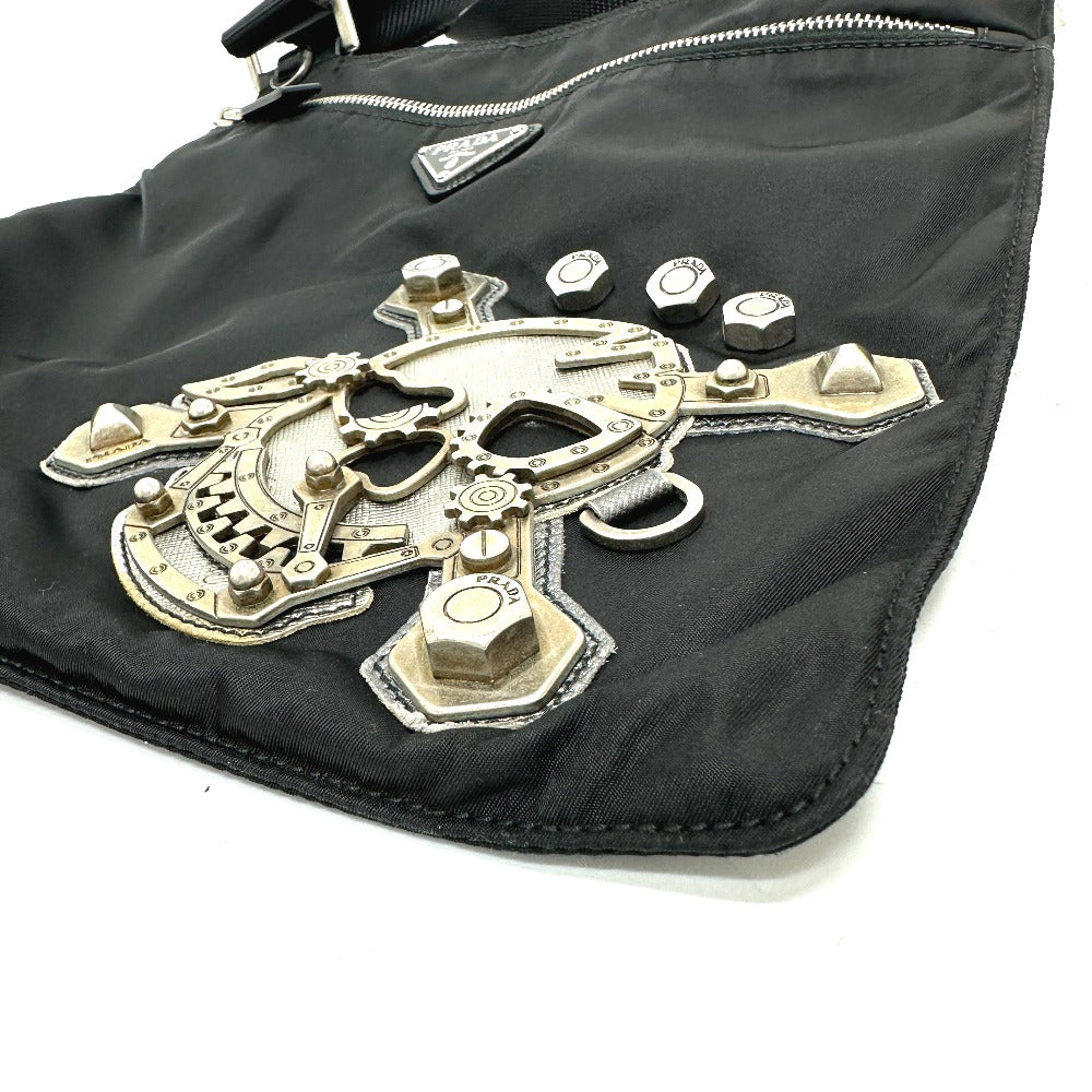 PRADA Shoulder Bag Nylon black Triangle Plate Skull