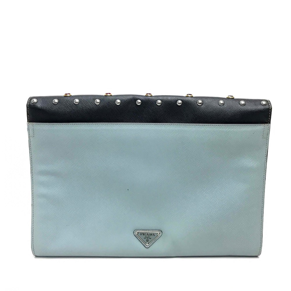 PRADA Clutch bag leather black Safiano Bijou x studs unisex(Unisex)