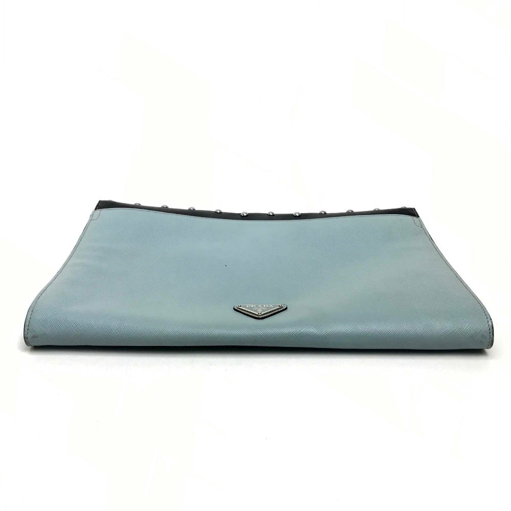 PRADA Clutch bag leather black Safiano Bijou x studs unisex(Unisex)