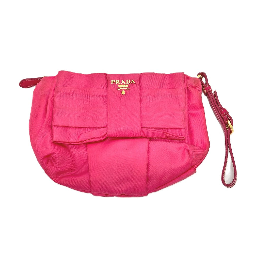 PRADA Cosmetics Pouch Nylon pink logo ribbon Women