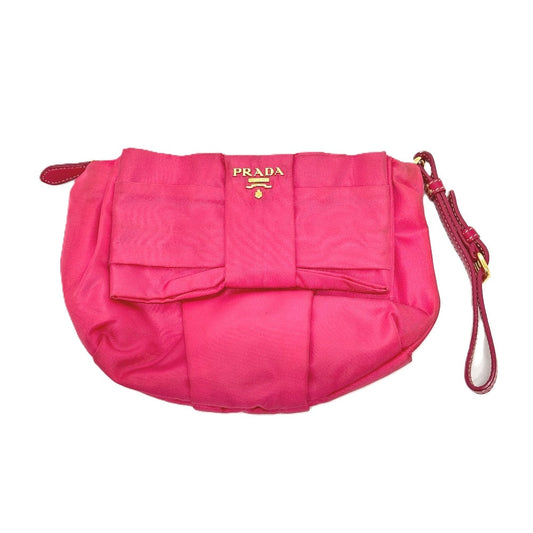 PRADA Cosmetics Pouch Nylon pink logo ribbon Women