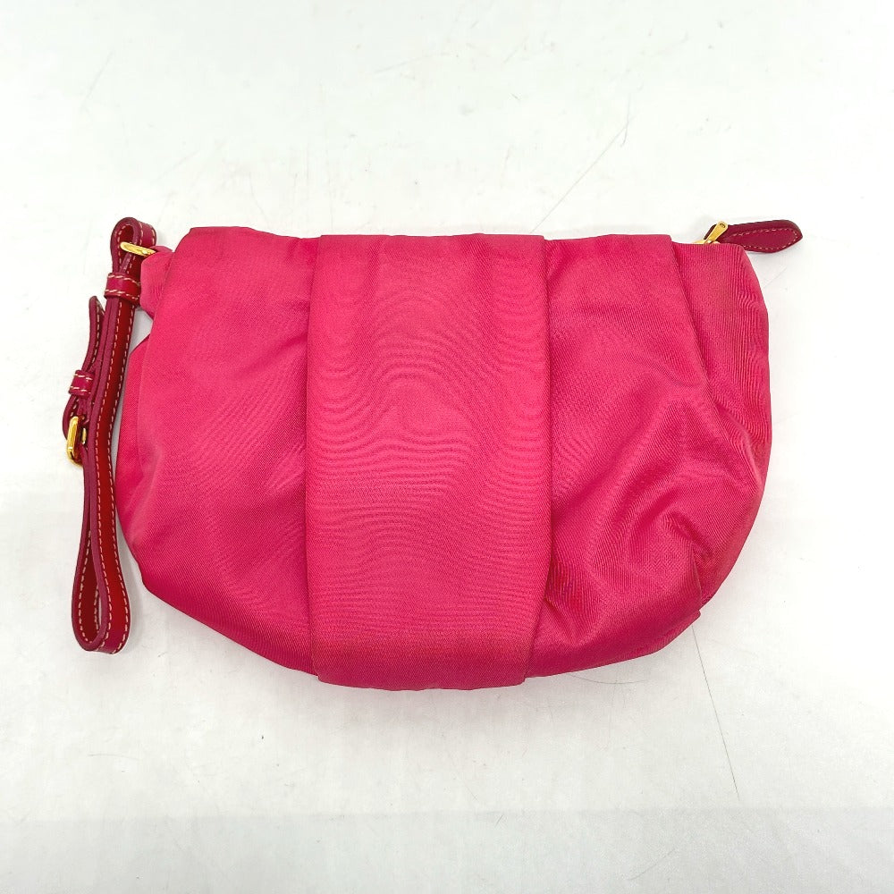 PRADA Cosmetics Pouch Nylon pink logo ribbon Women