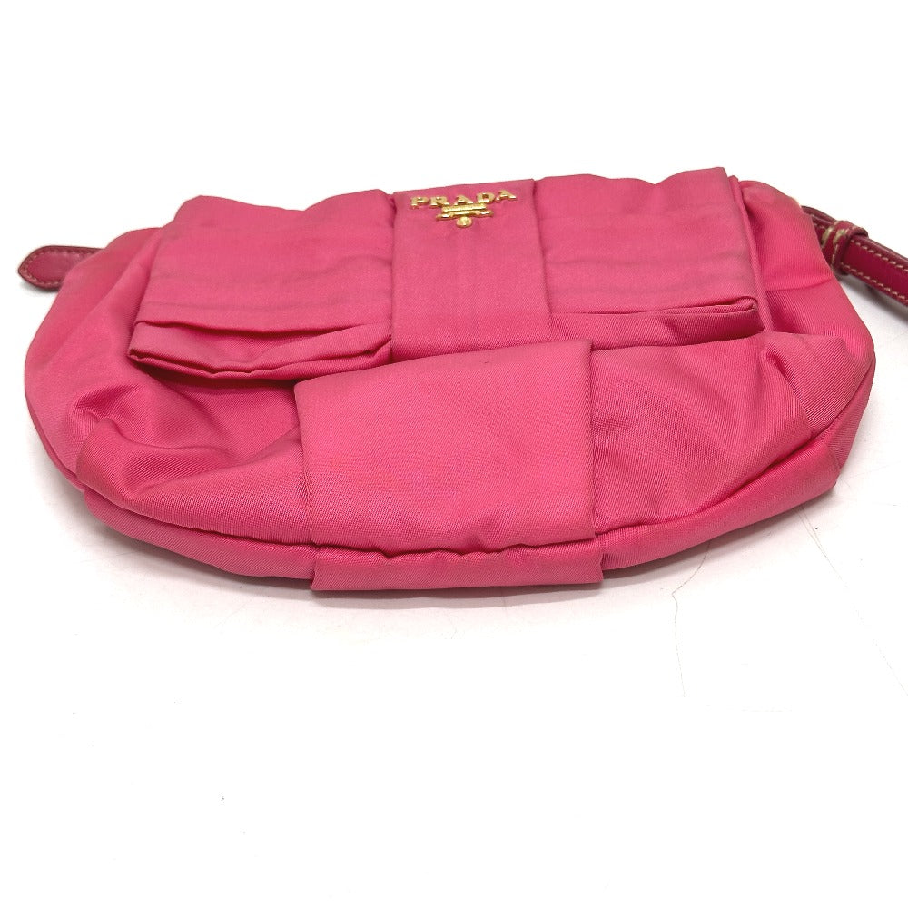 PRADA Cosmetics Pouch Nylon pink logo ribbon Women