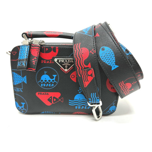 PRADA Shoulder Bag Safiano leather black whale whale mens